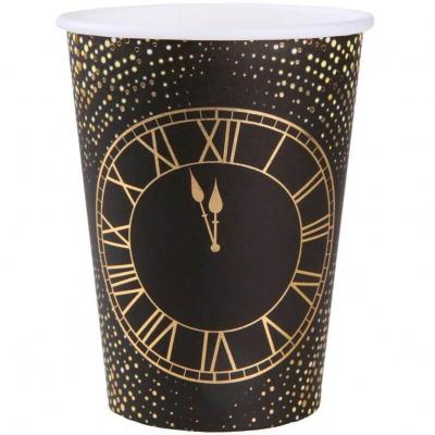 8577 gobelet carton horloge du nouvel an noir et dore or metallique