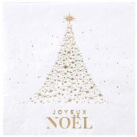 8660 serviette de table papier 3 plis joyeux noel blanc dore or metallique