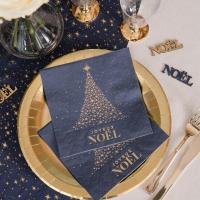 8660 serviette de table papier 3 plis joyeux noel bleu marine dore or metal