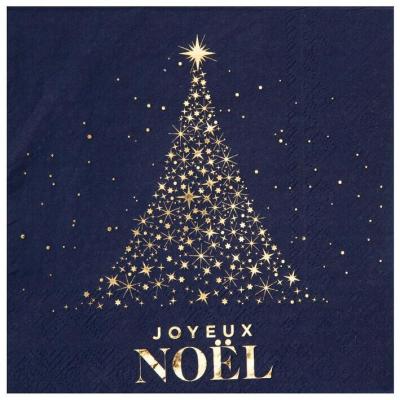 8660 serviette de table papier 3 plis joyeux noel bleu marine dore or metallique