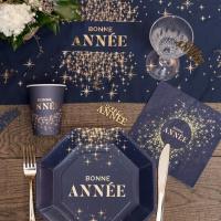 8666 serviette de table papier 3 plis bonne annee bleu marine dore or metalise