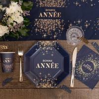 8666 serviette de table papier 3 plis bonne annee bleu marine dore or metallique