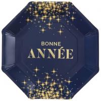 8667 assiette carton bonne annee etincelante bleu marine et doree or