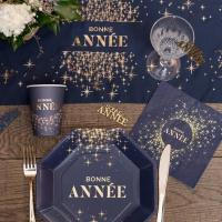 8667 decoration de table assiette carton bonne annee etincelante bleu marine et doree or