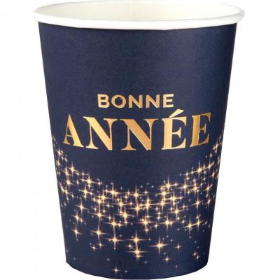 8668 gobelet carton bleu marine dore or metallique bonne anne etincelant