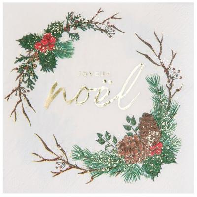 8676 serviette de table papier 3 plis noel sous bois decoration florale