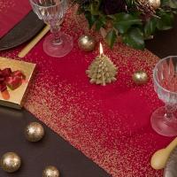 8695 decoration chemin de table velours pluie de confettis rouge et dore or metallique