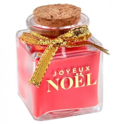 8713 bougie joyeux noel dore or et rouge dans pot verre