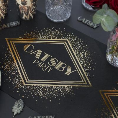 8740 decoration chemin de table noir dore or gatsby party