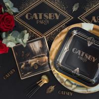 8742 assiette carree en carton charleston gatsby noir dore or