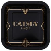 8742 assiette carree en carton charleston gatsby noir et dore or