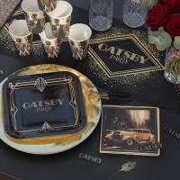 8742 decoration assiette carree en carton charleston gatsby noir dore or