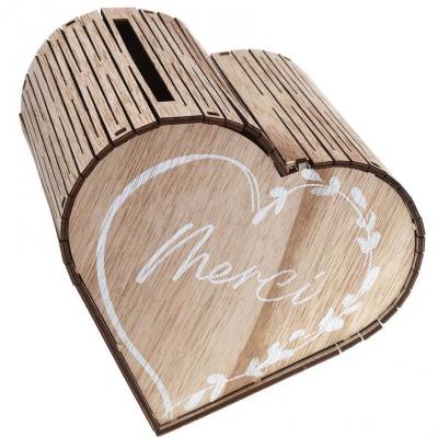 8845 tirelire urne coeur en bois mariage