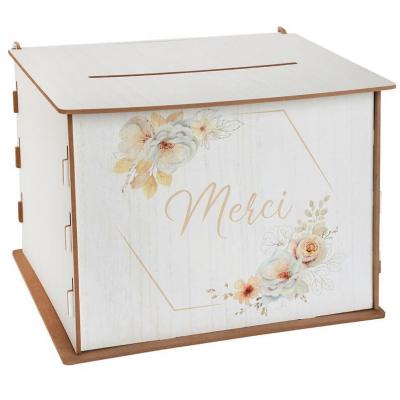 8966 tirelire urne bois floral champetre