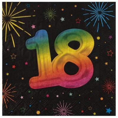 9012 serviette de table papier anniversaire 18ans noir multicolore