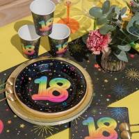 9013 assiette ronde en carton anniversaire 18ans noire multicolore