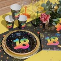 9013 vaisselle assiette ronde carton anniversaire 18ans noire multicolore