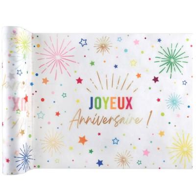 9017 rouleau chemin de table joyeux anniversaire blanc multicolore