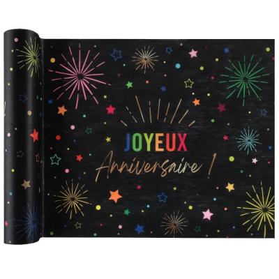 9017 rouleau chemin de table joyeux anniversaire noir multicolore