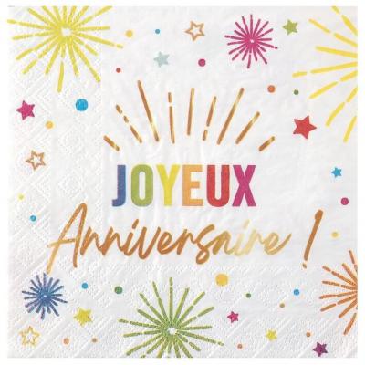 9018 serviette de table papier joyeux anniversaire blanc multicolore