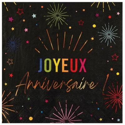 9018 serviette de table papier joyeux anniversaire noir multicolore