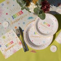 9019 assiette ronde en carton joyeux anniversaire blanche multicolore