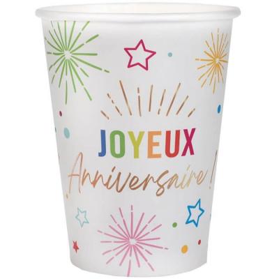 9020 gobelet carton joyeux anniversaire blanc multicolore