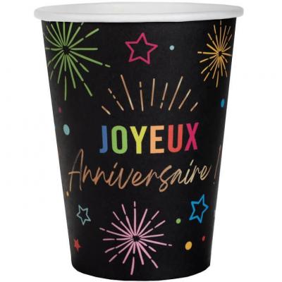 9020 gobelet carton joyeux anniversaire noir multicolore