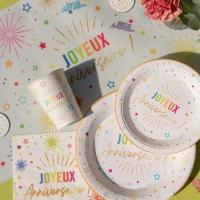 9020 vaisselle verre gobelet carton joyeux anniversaire blanc multicolore