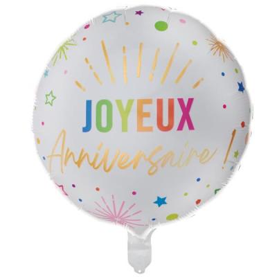 9028 ballon joyeux anniversaire aluminium blanc multicolore