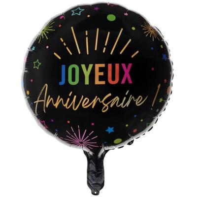 9028 ballon joyeux anniversaire aluminium noir multicolore