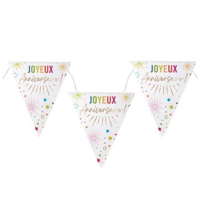 9029 guirlande fanion joyeux anniversaire blanc multicolore