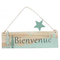 90727 decoration interieur noel pancarte bienvenue sapins foret vert naturel