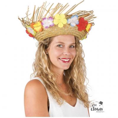 1 Chapeau de paille Hawaïen avec fleurs multicolores REF/95424 (Accessoire déguisement adulte)