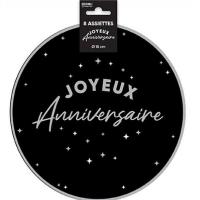 Aa1824nb assiette rond joyeux anniversaire noire