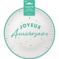 Aa1824vr assiette rond joyeux anniversaire blanche et vert mint