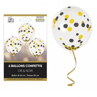 Ardbalct ballon latex transparent confettis noir et dore or 45cm