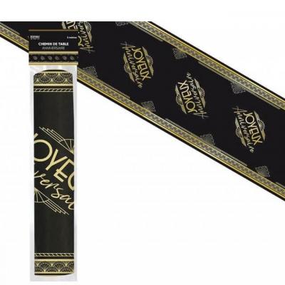 Ardcht00 chemin de table joyeux anniversaire art deco noir et dore or