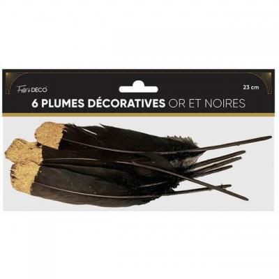 Ardpm plume decorative noir et dore or