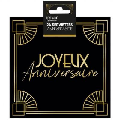 Ardsta00 serviette de table papier joyeux anniversaire art deco noir dore or