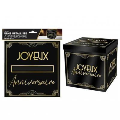 Ardurnem tirelire urne joyeux anniversaire noir dore or art deco