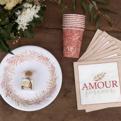 Assiette carton feuillage amour champetre