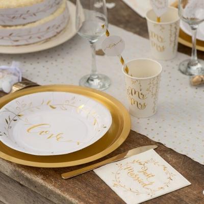 Assiette mariage blanc et or love