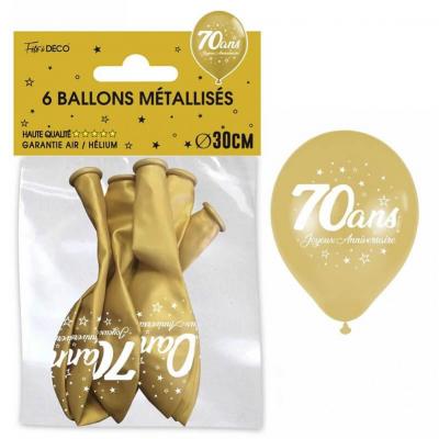 Bal00or0 ballon latex 30cm 70ans dore or metallique