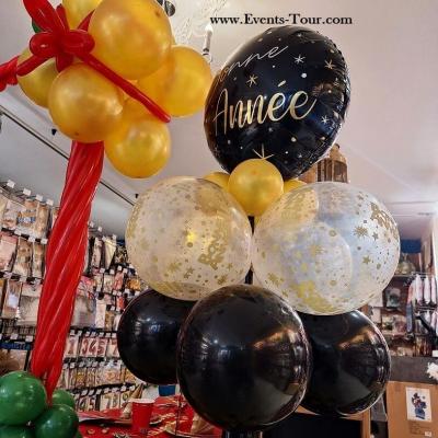 Bal238 decoration ballon en latex nouvel an bonne annee dore or et transparent