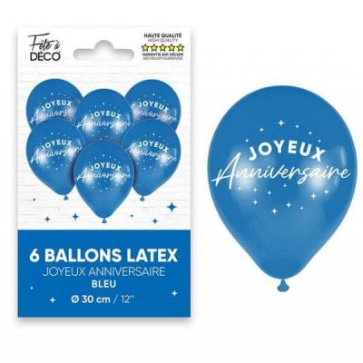 Bal24 ballon latex bleu 30cm joyeux anniversaire