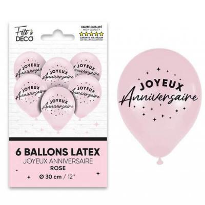 Bal24 ballon latex rose 30cm joyeux anniversaire