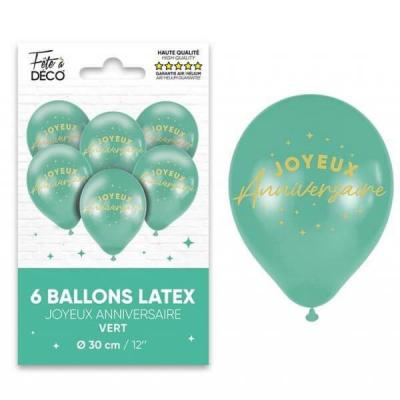 Bal24 ballon latex vert mint 30cm joyeux anniversaire