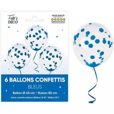 Balct24bl ballon latex transparent avec confettis bleus