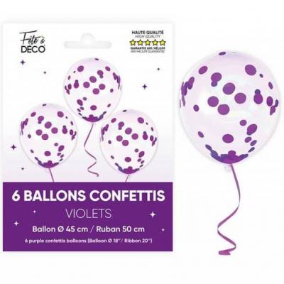 Ballon transparent latex avec confettis (x6) 45cm (violet Astral) REF/BALCT24VL
